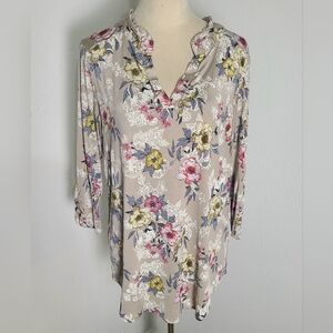 PerSeption Concept Khaki Color Floral Print - Blue, Pink, Yellow, White, Size XL